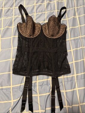 Victoria's Secret Black Mesh Lace Bustier with Garter Details